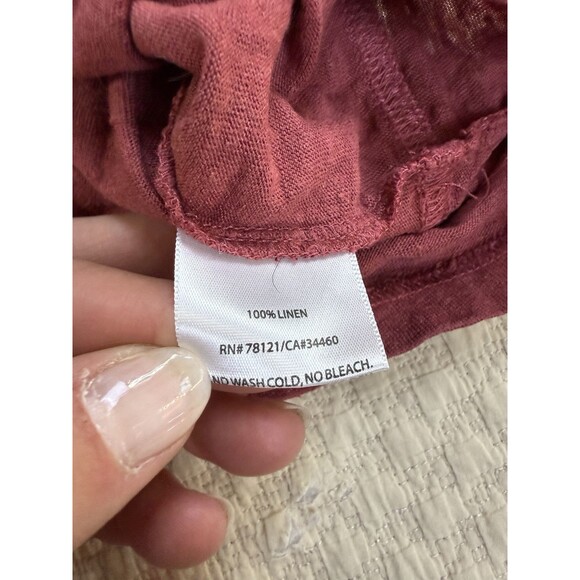 EILEEN FISHER Short Sleeve Blouse XL Organic Linen Oversized Boxy Stud Accent - Picture 7 of 14